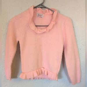 1950s Blue Bird Orlon Acrylic Pink Ruffled  Sweater